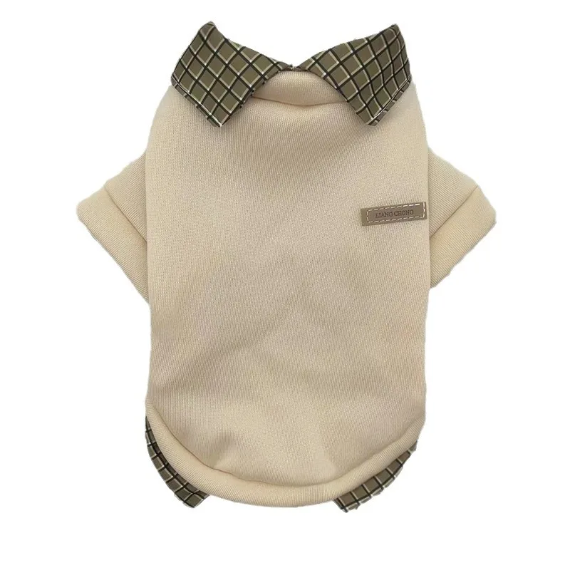 Pet Otoño e Invierno camisa cuello Patchwork chaqueta con capucha para otoño calidez Schnauzer oso Sudadera con capucha mascota camisa a cuadros ropa para cachorros - imagen 4