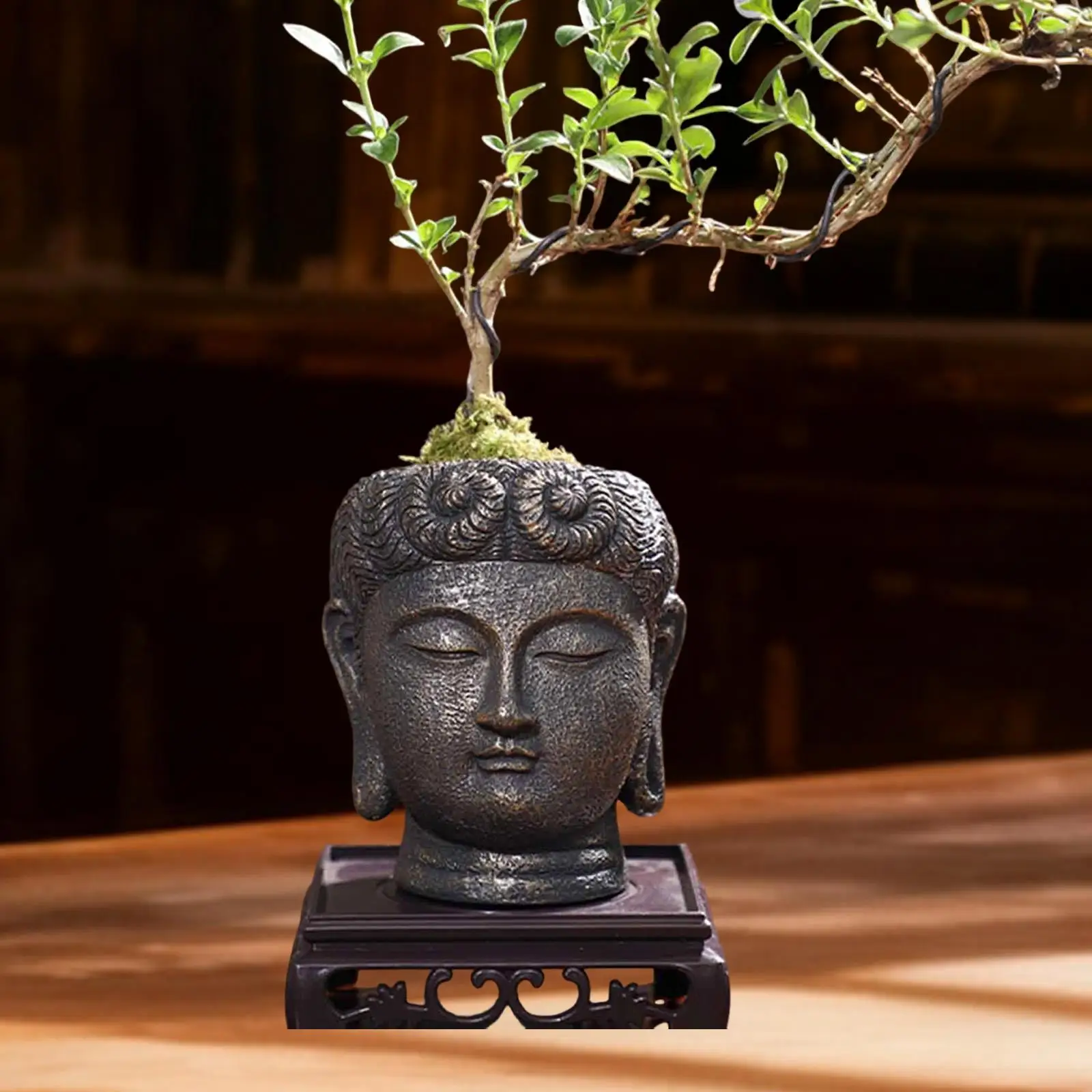 Maceta con cabeza de Buda, maceta con ilustraciones decorativas, maceta, planta, contenedor de flores para jardín, patio, restaurante, granja - imagen 3