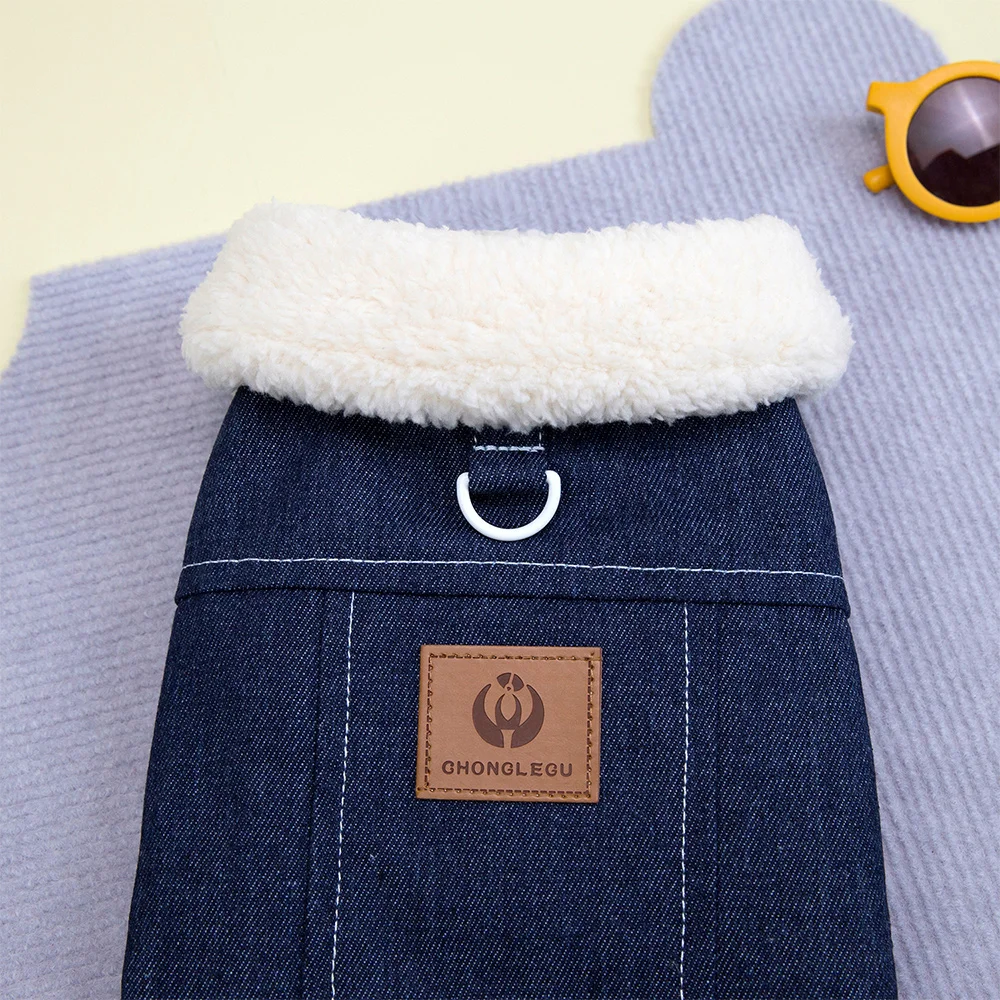 Abrigo vaquero para perros, ropa de invierno para perros, chaqueta, abrigos, chaleco acolchado de piel cálida para perros pequeños y medianos, ropa para mascotas, trajes, disfraz con anillo en D - imagen 3