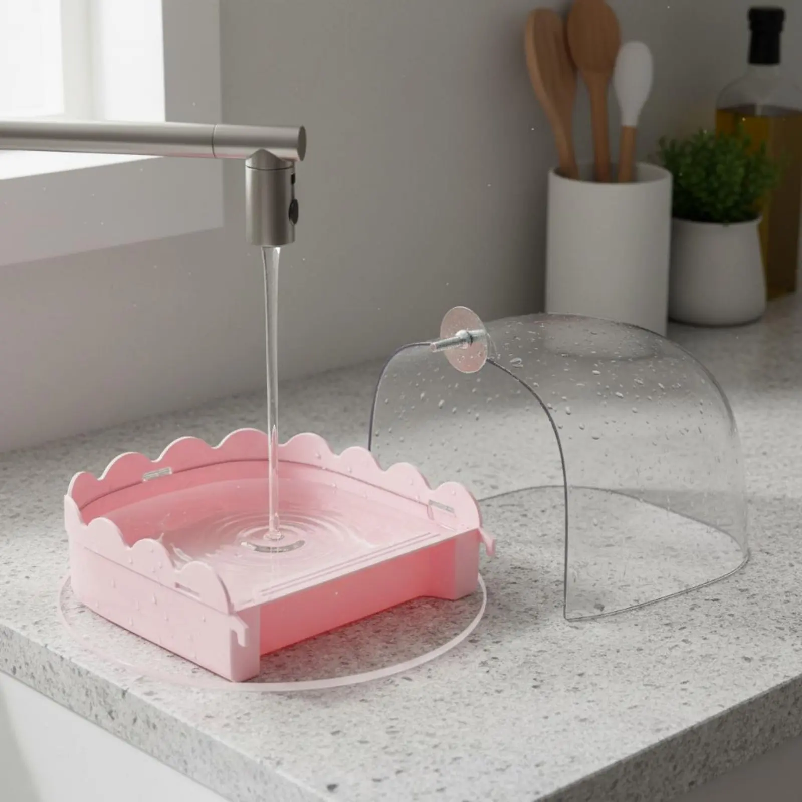 Bañera transparente para aves - baño seguro de periquitos en interior