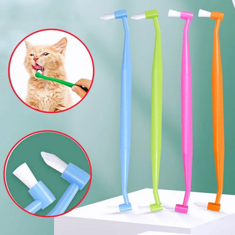 Cepillo de dientes para perros, cepillo de dientes de doble cabeza para mascotas, cepillos de dientes pequeños y suaves para limpieza de dientes de perros, cepillos de dientes de cabeza pequeña para mascotas