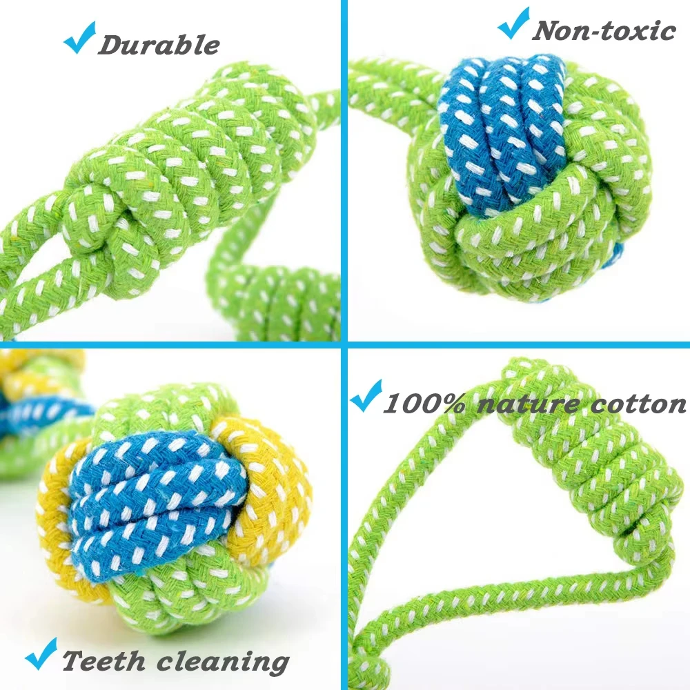 Juguetes interactivos de cuerda de algodón para perros, juguete resistente a mordeduras para cachorros y perros, pelota para masticar, juguete para perros pequeños y grandes, limpieza de dientes, suministros para mascotas - imagen 3