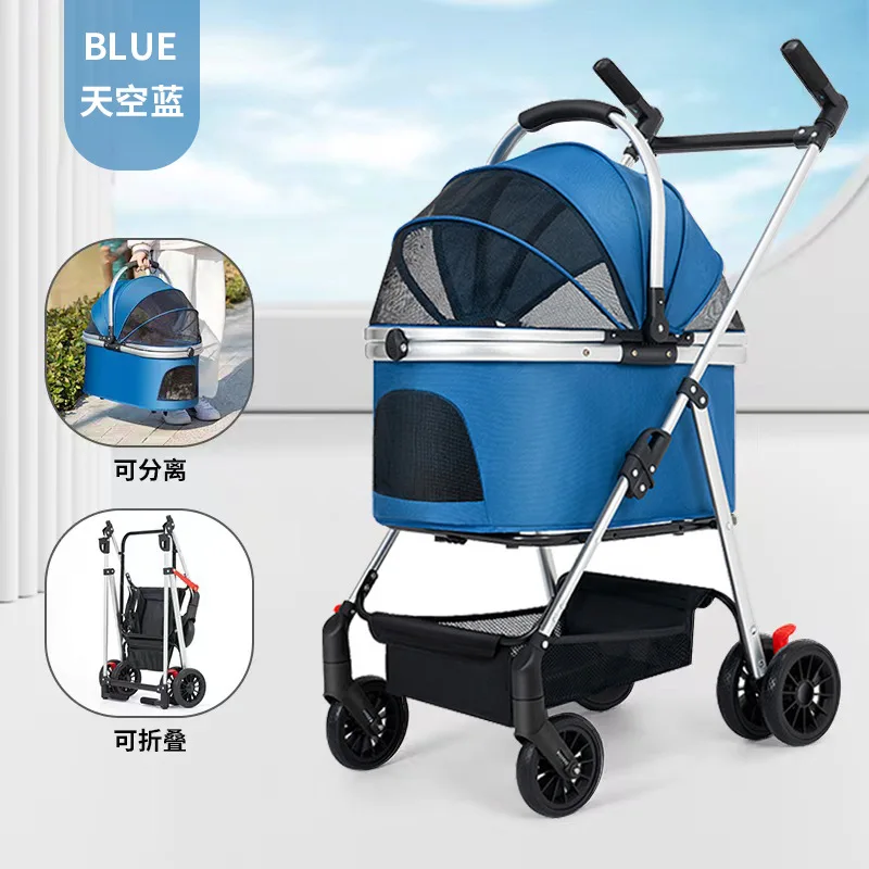 Cochecitos para mascotas, bolsa plegable para perros pequeños y medianos, bolsa para gatos al aire libre, empuje manual para caminar, productos para mascotas de Gas extranjero - imagen 5