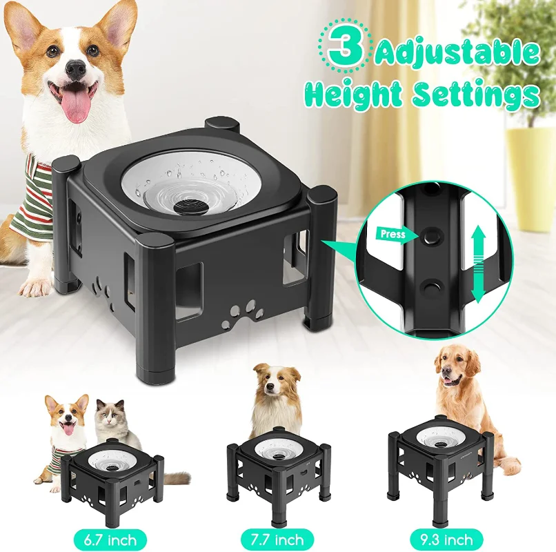Cuenco de agua elevado para perros y gatos, cuenco de agua elevado de 2,2 L, ajustable de 3 alturas, cuenco de agua para gatos, cuenco de agua sin derrames para perros, gatos y mascotas - imagen 2