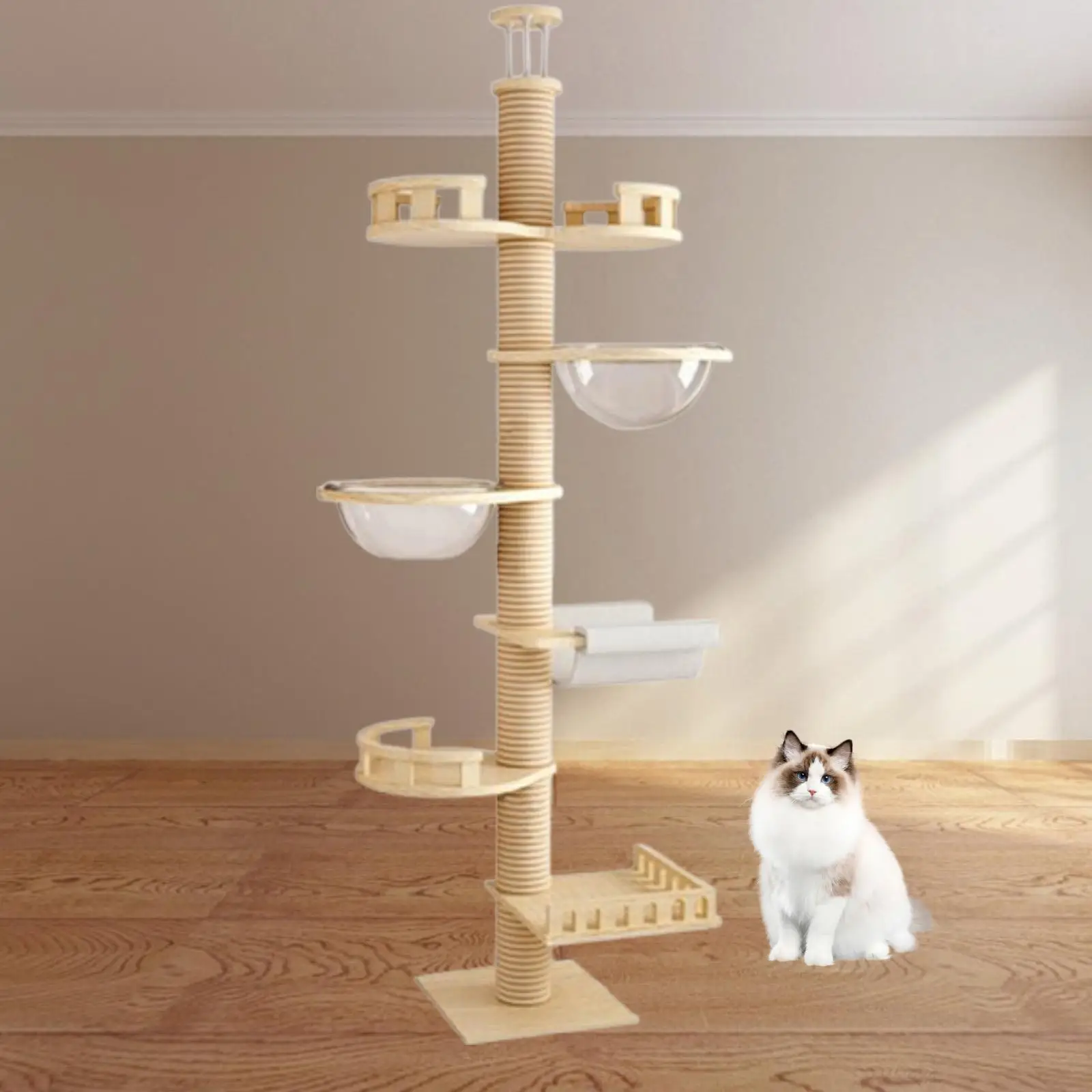 Floor to Ceiling Cat Tree Climbing Frame DIY Wooden Tower Condos for Kitten