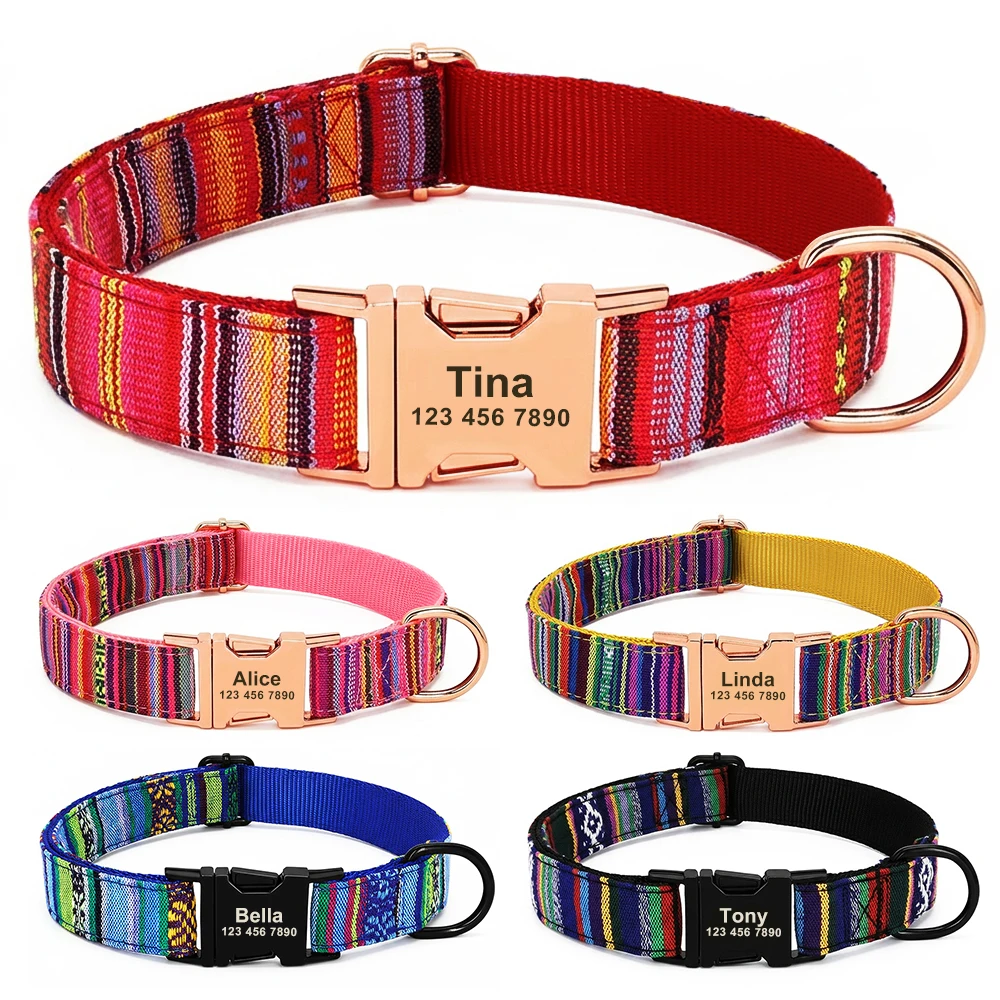 Collar nylon para perros personalizado ID grabado hebilla metálica - imagen 4