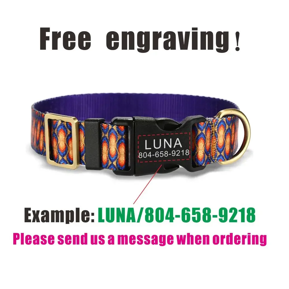 Collar de perro personalizado, correas a juego, hebilla de contactos con nombre de identificación personalizado, collares para mascotas ajustables con fuego azul - imagen 4