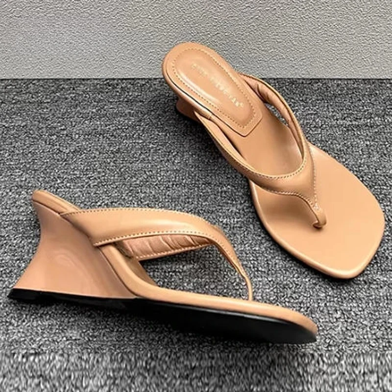 Sandalias verano para mujer tacón cuña punta cuadrada tira estrecha - imagen 2