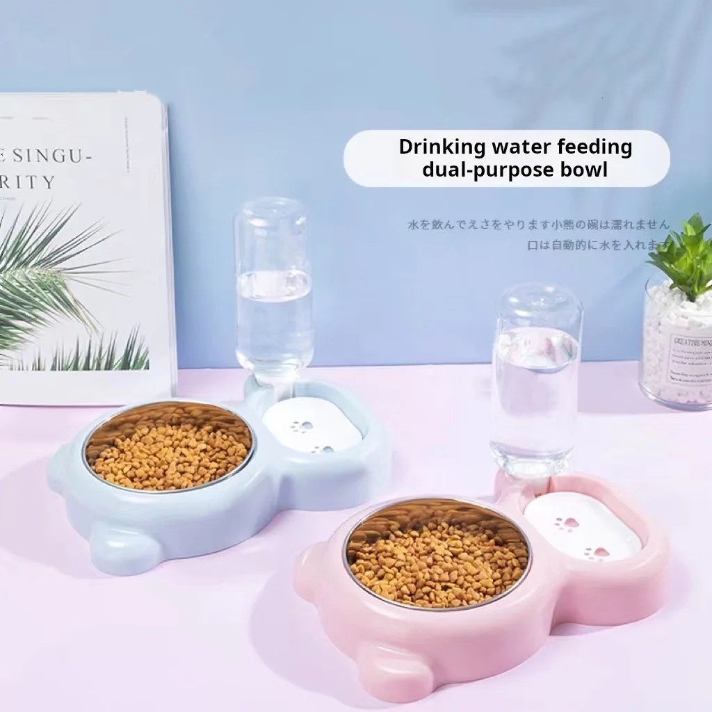 Dispensador de comida y agua para gatos, alimentador automático de agua 2 en 1, cuenco inclinado elevado para protección de la columna Cervical, 1 unidad