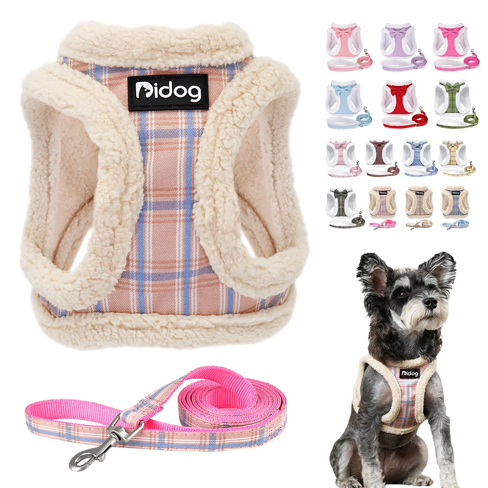 Conjunto de correas y arnés para perros cálidos para invierno, arnés acolchado de piel suave para cachorros y gatos, chaleco grueso para perros pequeños y medianos, Chihuahua Pug