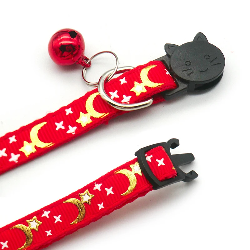 Collar dorado para gatos con estrellas y luna, con hebilla de seguridad reflectante y casquillo ajustable para gatos y perros pequeños - imagen 4