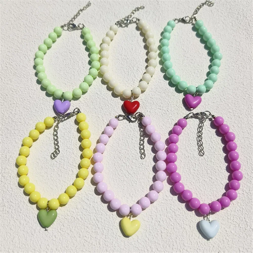 Collar de perlas de colores caramelo para mascotas, Collar ajustable con colgante en forma de corazón para perros pequeños y medianos, suministros para mascotas, 1 ud. - imagen 4