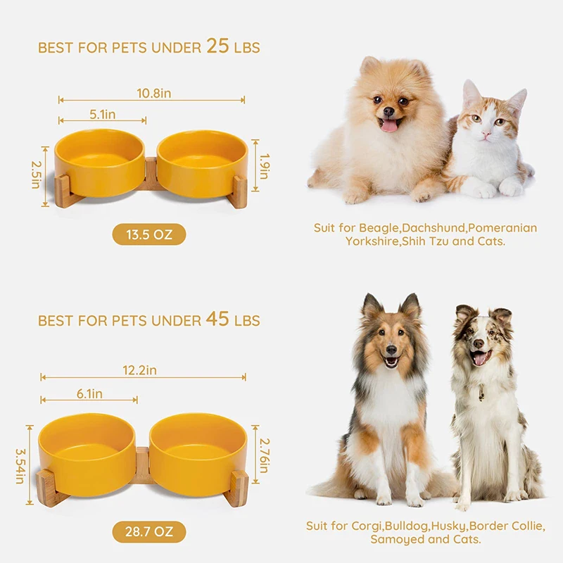 Cuenco de cerámica para perro y gato, juego de comida y agua con soporte de madera, gran capacidad, antideslizante, alimentador sin derrames, plato de alimentación para cachorros, suministros para mascotas - imagen 2