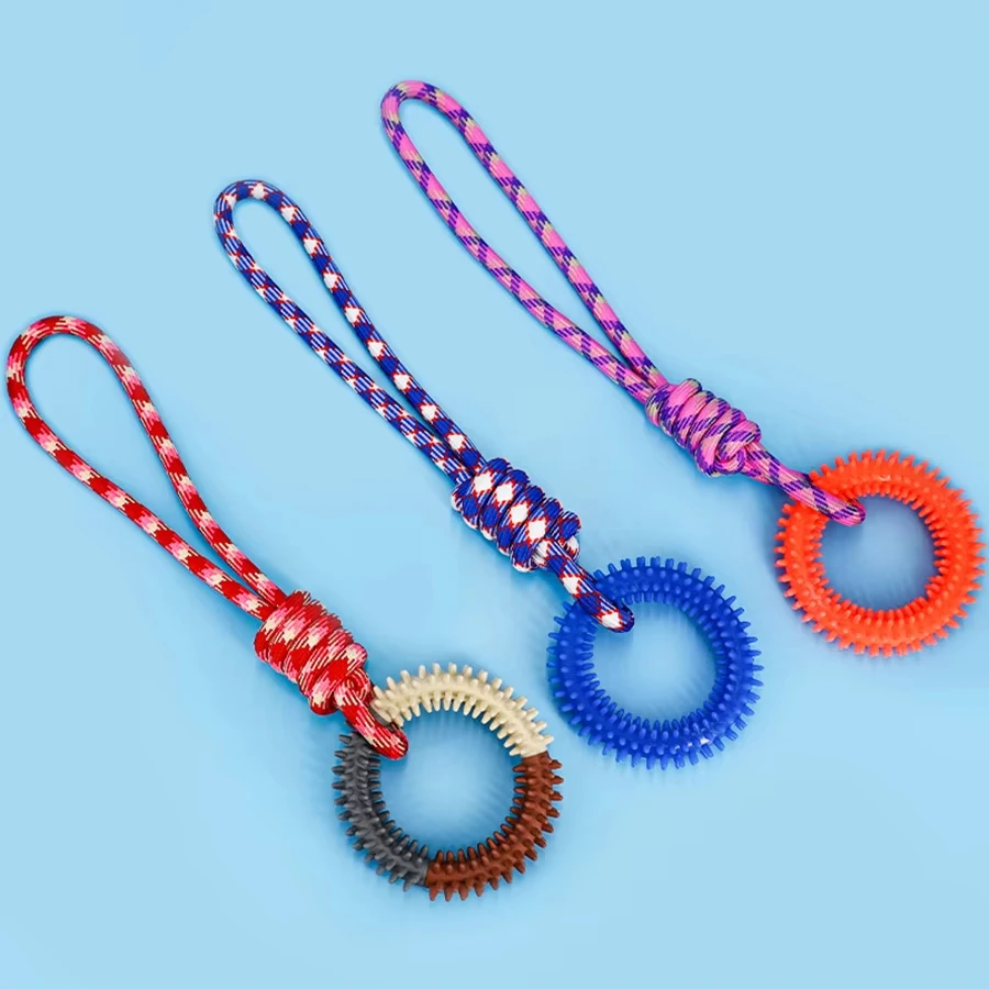 Juguete para perros, juguete para moler dientes de perro, cuerda de algodón antimordeduras, juguete para mascotas con nudo tejido colorido, juguete de entrenamiento interactivo para perros, suministros para mascotas - imagen 4