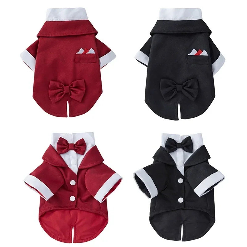 Traje de esmoquin para perro, disfraz de fiesta de boda para cachorro, pajarita para perro, camisa Formal, boda para perro, mascota, perro, gato, ropa de caballero - imagen 3