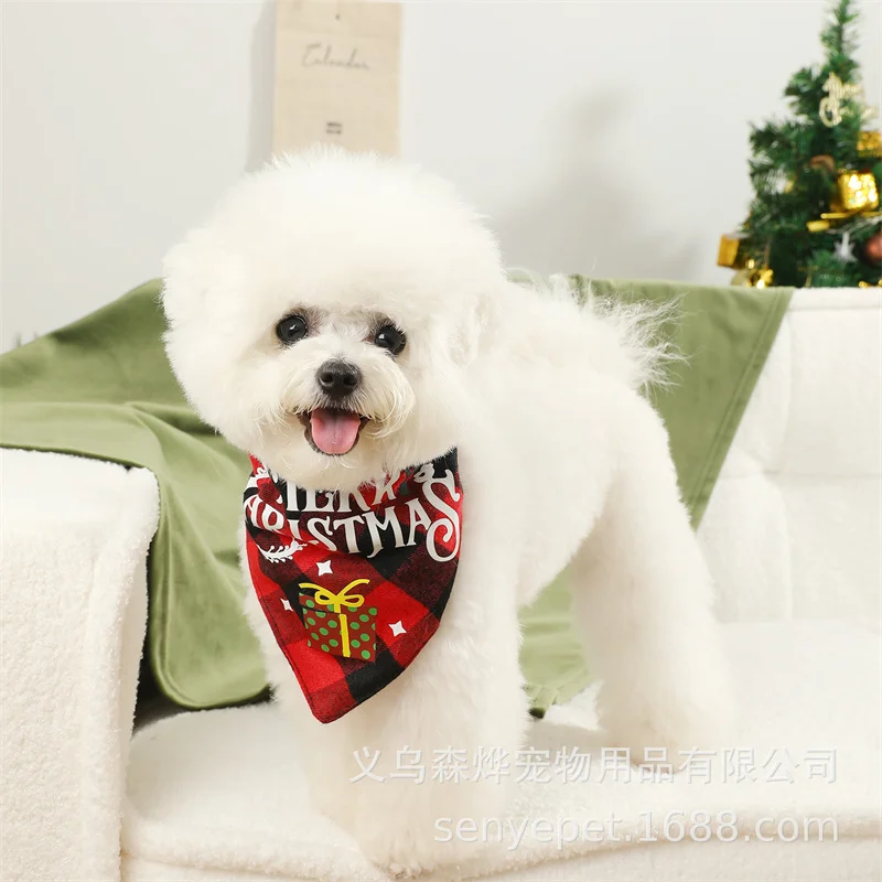 Bufanda navideña para mascotas, babero reversible a cuadros para perros, patrón de Papá Noel, adecuado para perros medianos y grandes - imagen 3
