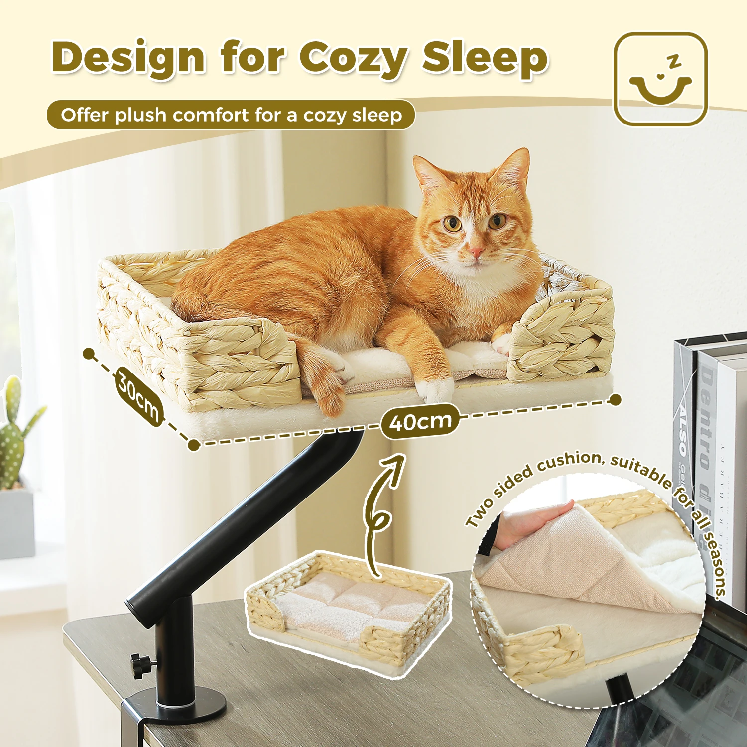Cat Desk Bed, 360° Rotatable Cat Bed Stand for Indoor Cats, Adjustable Cat Basket, Cats Hammock for Table, Soft Cat Bed for Desk - imagen 5