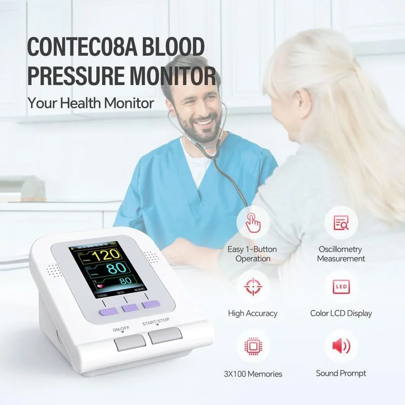 CONTEC08A Monitor de presión arterial esfigmomanotor electrónico herramienta de medición de pulso y frecuencia cardíaca medidor BP + sonda SPO2 monitor bp - imagen 4