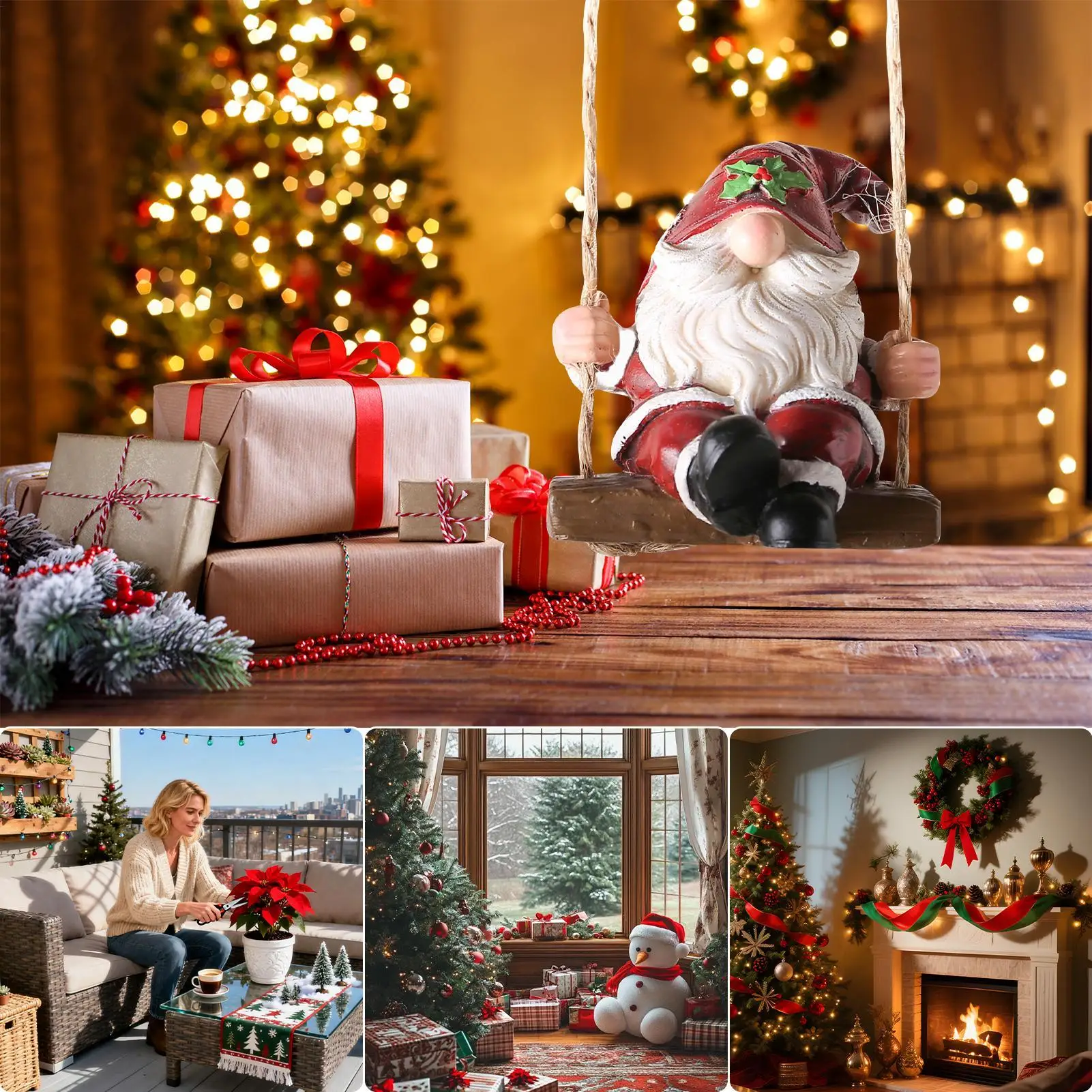 Estatuilla de Gnomo de Navidad en columpio, escultura decorativa, estatuilla decorativa de resina, adorno para interior y exterior, patio, césped - imagen 5