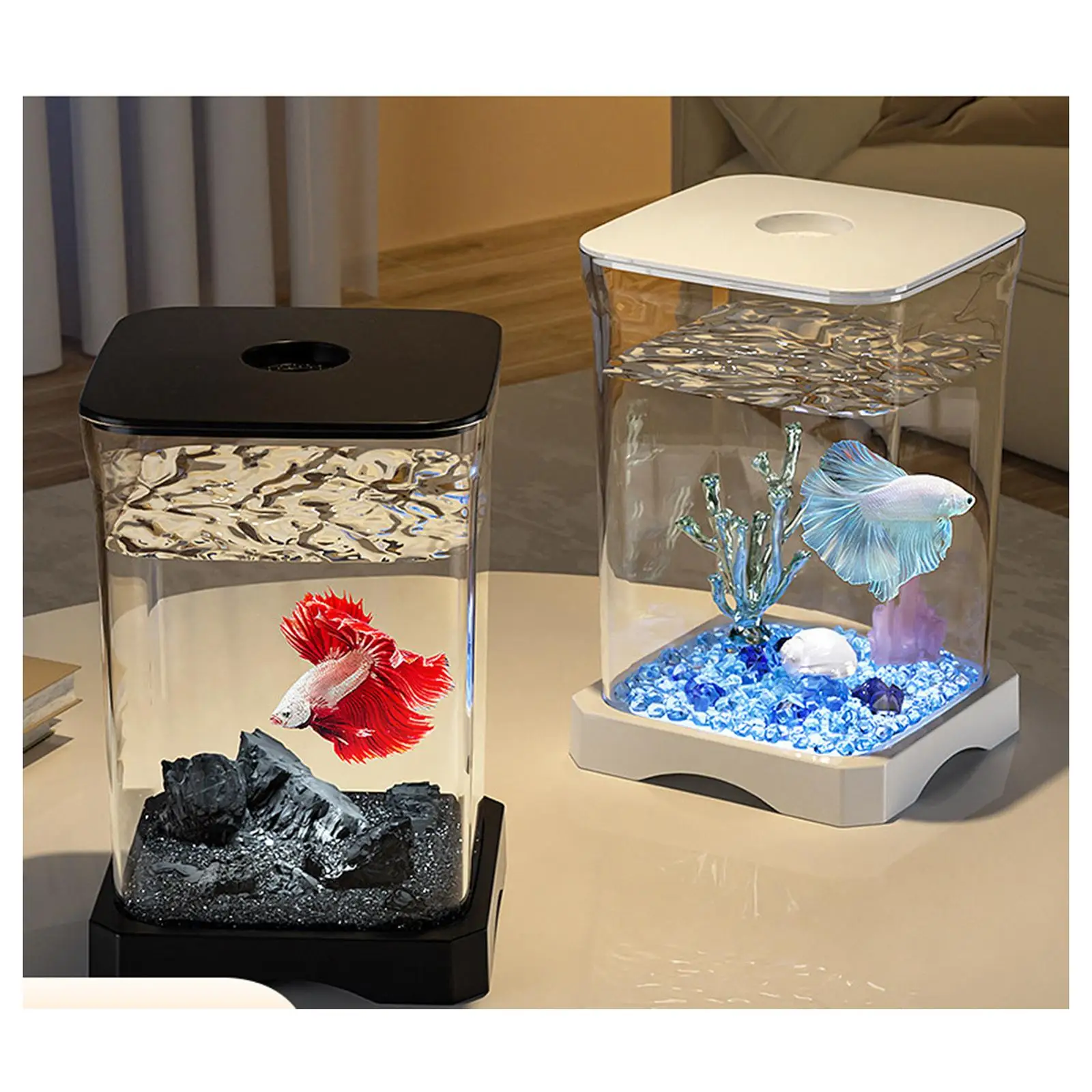 1 pieza Betta pecera transparente pequeña caja de acuario de escritorio Mini tanque de cría de peces para decoración del hogar y la sala de estar - imagen 2