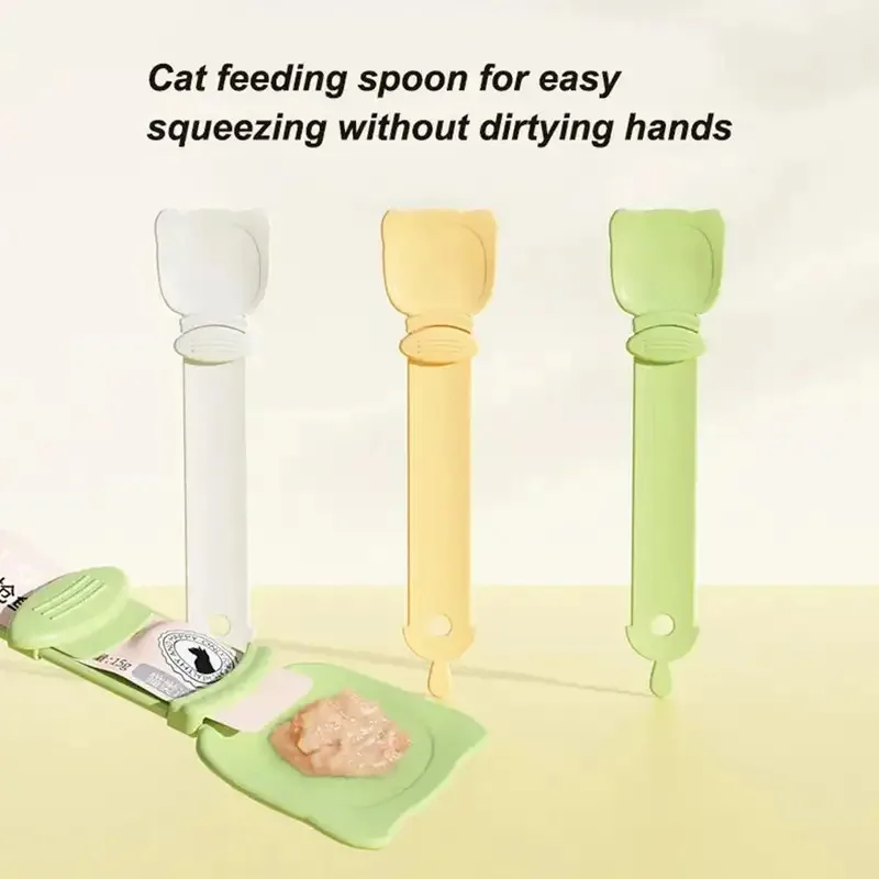 Cuchara para alimentación de mascotas, cuchara para comida, exprimidor de tiras para gatos, dispensador alimentador para interiores, aperitivos para cachorros y gatitos, cuchara para comida líquida, suministros para mascotas - imagen 2