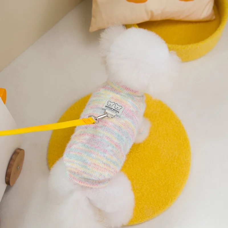 Suéter cálido para perros, ropa colorida de invierno para perros, sudaderas con capucha de punto rosa y azul, abrigo para perros pequeños, suéteres para cachorros Chihuahua