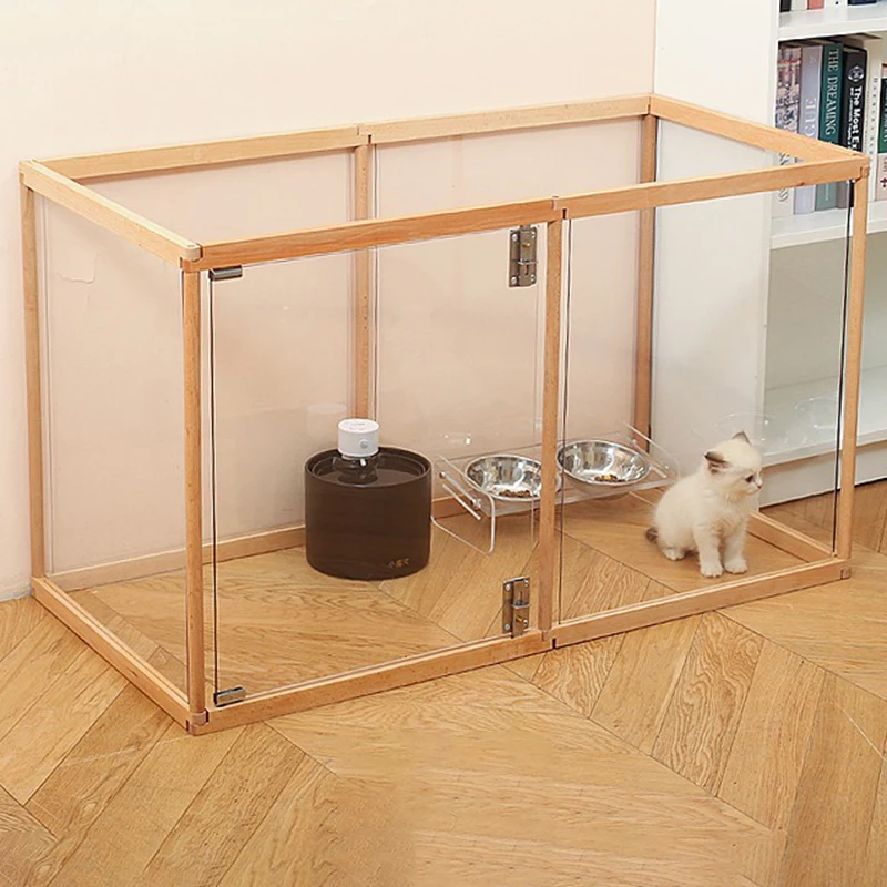 Valla para perros de 63CM de alto, bricolaje gratis, interior con puerta, valla para perros de madera maciza, valla transparente de haya para perros grandes, barrera, suministros para mascotas - imagen 5