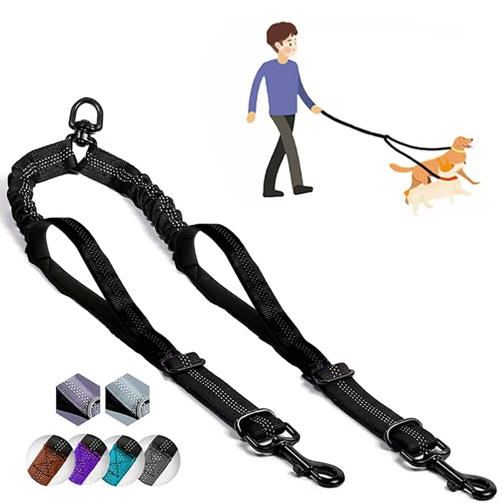 Amortiguador elástico de impacto a prueba de explosiones, correas dobles ajustables de uno a dos para perros, accesorios para caminar para perros pequeños