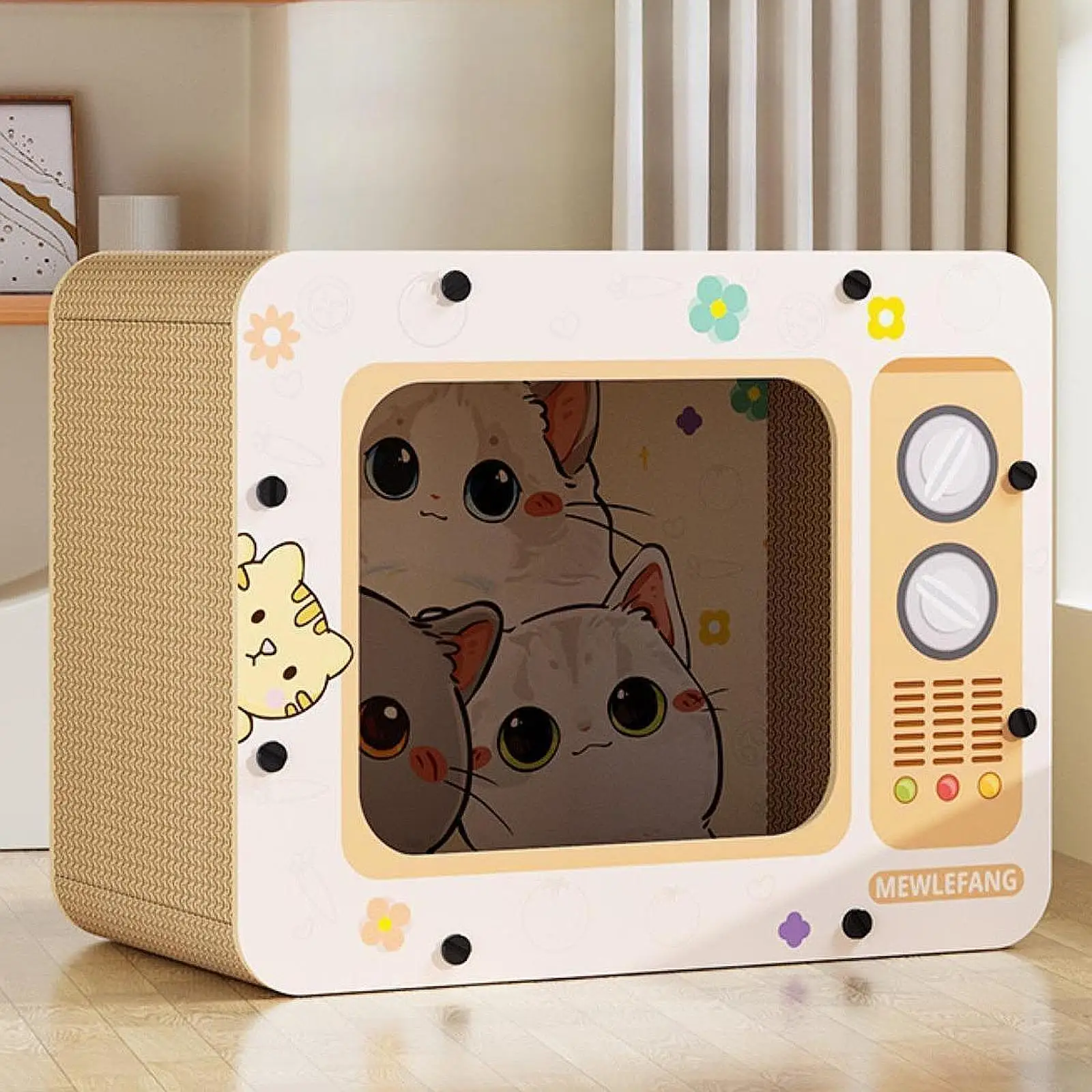 Cat Bed for Indoor Cats Large Condo Cave TV Designed Pet Toy Cat Scratcher