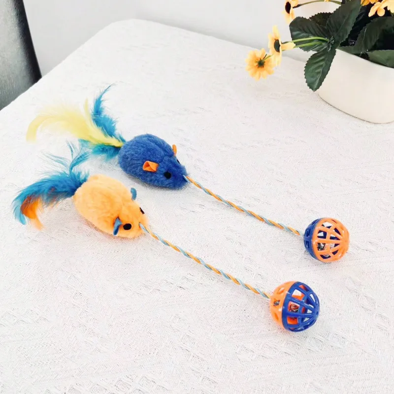 Ratón interactivo para gatos con sonido y campana para gatitos de interior, juguete para ratones de plumas de gatito, juguete para masticar ratón de peluche, suministros para gatos - imagen 4