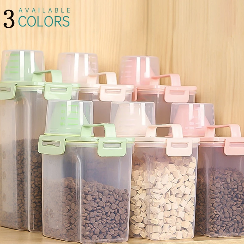 Cubo alimentador para mascotas a prueba de humedad, contenedor de almacenamiento de alimentos para gatos, suministros para perros, accesorios medidores para mascotas, 1,5 L, 2,5 L - imagen 2