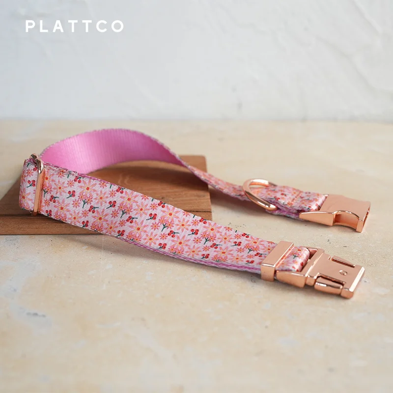 PLATTCO-collar de perro de diseño único, estampado de lirio rosa con hebilla de oro rosa de alta calidad, 5 tamaños, PDC301RG - imagen 2