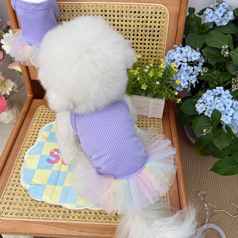 Vestido de malla colorido para mascotas, ropa para gatos, chaleco de peluche con tirantes bonitos, falda de princesa para perros pequeños, ropa para cachorros - imagen 2