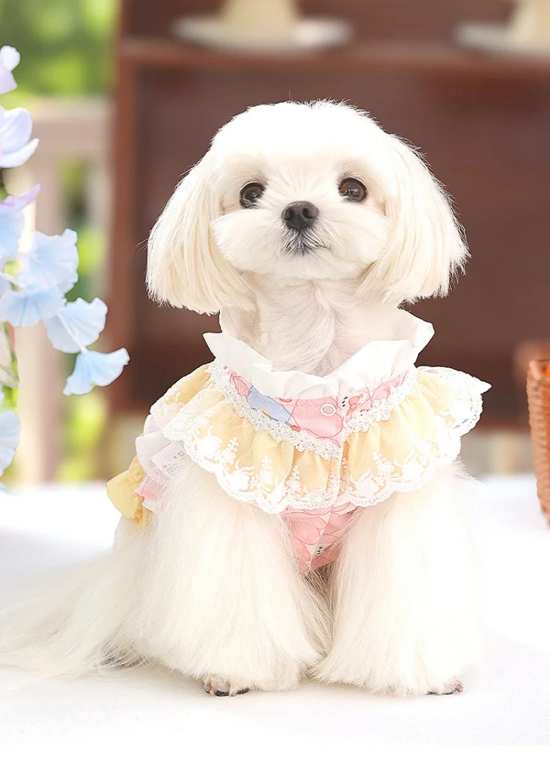 Lindo vestido de perro Lolita para razas pequeñas, vestido para mascotas, vestido de boda para mascotas, falda de tul para mascotas, falda tutú, ropa de fiesta para perros - imagen 2