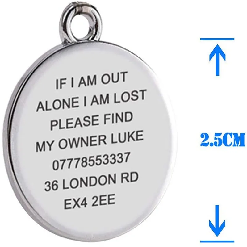 Etiqueta personalizada grabada de 25mm para gato, perro, cachorro, mascotas, Collar de acero inoxidable, diseño de pata de hueso - imagen 4
