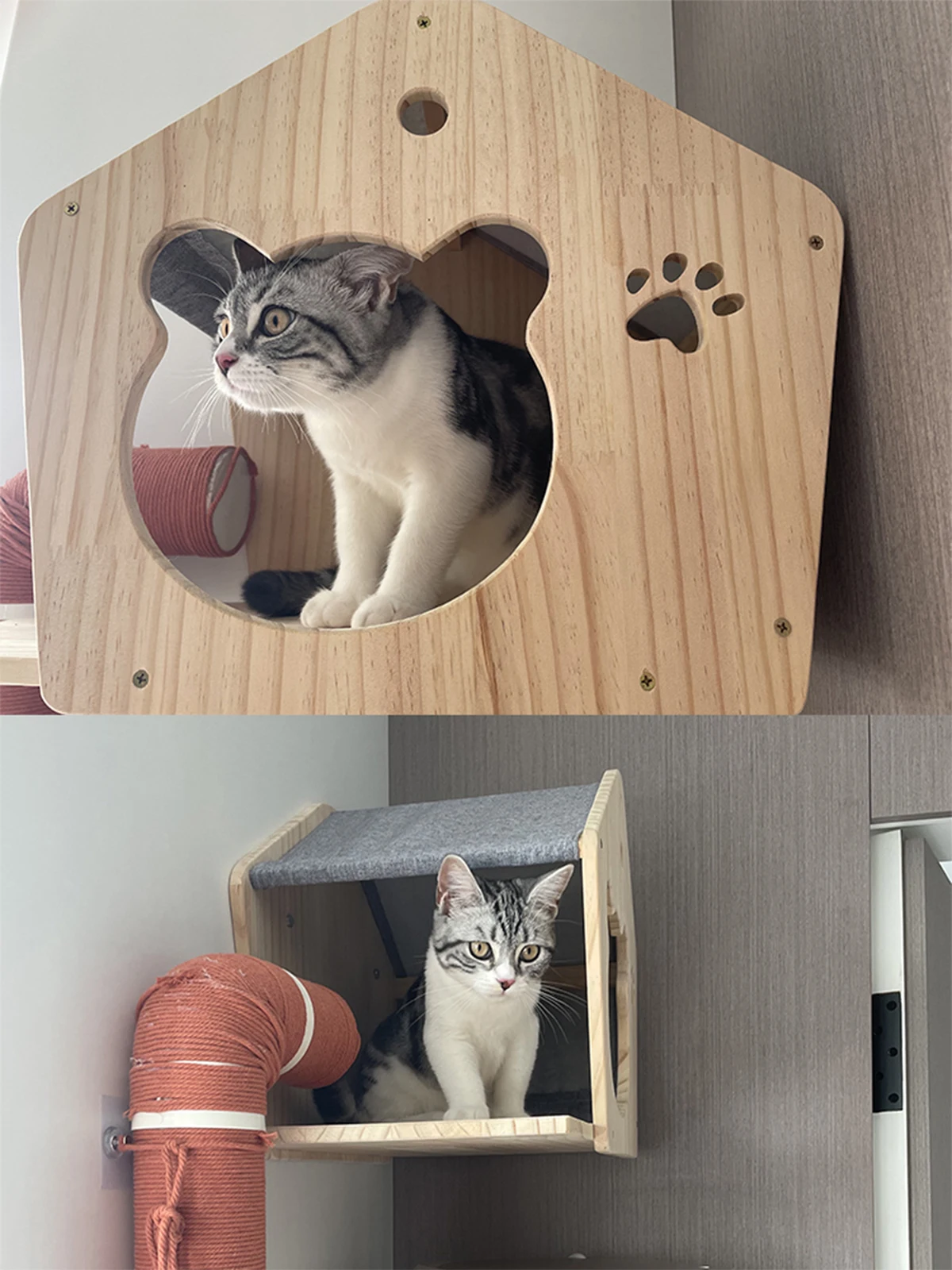 Casa trepadora de pared para gatos, estante para cama, torre de árbol montada en la pared, casa ocultadora, Villa, Castillo para gatos de interior, accesorios para dormir - imagen 4