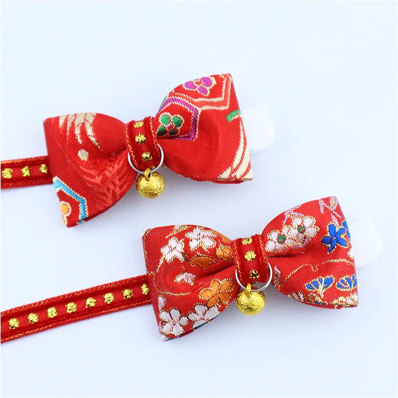 Collar de satén rojo Feliz Año Nuevo, lazo de gato de estilo chino, bonito collar de perro y gato de Año Nuevo, accesorios para mascotas - imagen 3