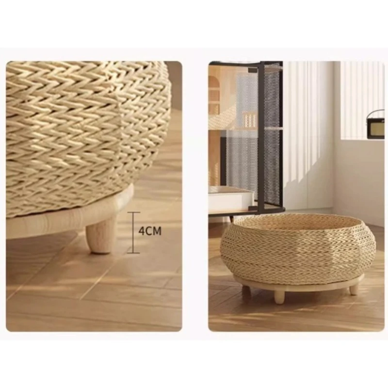 Cama para gatos de ratán tejida, cómoda cama minimalista para gatos, patas de madera maciza, cojín suave, camas para gatos, muebles de decoración para el hogar elegantes hechos a mano - imagen 4