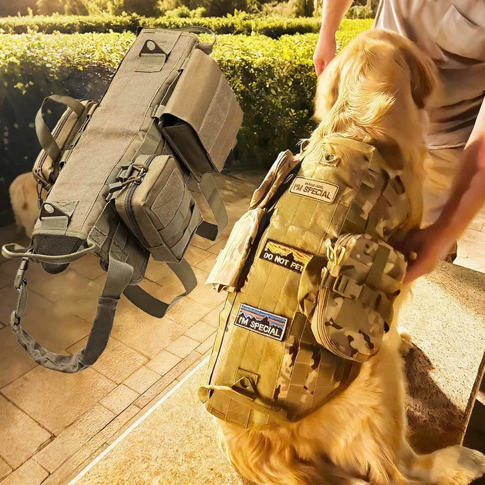Dog Tactical Harness & Leash Set with MOLLE Pouches Military-Style Pet Vest with Heavy-Duty Handle for Large Breed Dogs Training