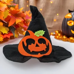 Sombrero de bruja para mascotas de Halloween con calabaza y murciélago, disfraz de cosplay de fieltro suave ajustable para mascotas, lindo diadema elástica para fiesta