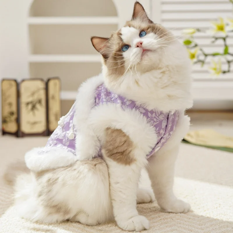 Chaleco para perro de estilo chino, chaqueta cálida de invierno para perros, abrigo con estampado Floral para cachorros, chaqueta suave bonita para gatos, abrigo, monos para caniche para mascotas