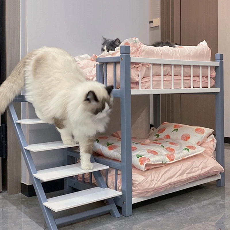 Litera para gatos, cama de madera de doble capa para gatos, camas de alta capacidad de carga con escaleras, Catnap para mascotas, nido para dormir para cachorros y gatitos - imagen 3