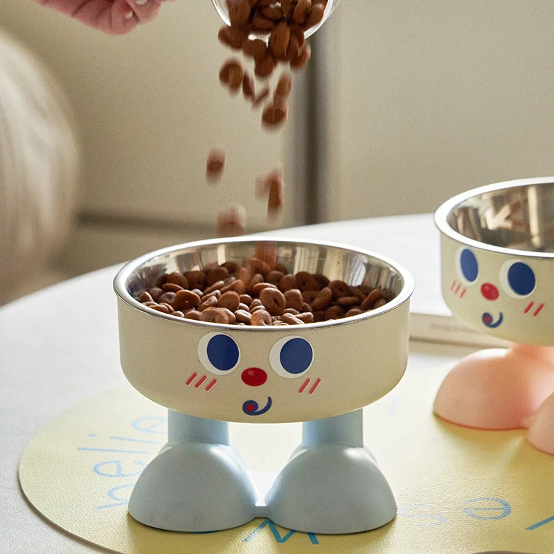 Bonito cuenco elevado con estera antideslizante, fácil de limpiar, protege la columna cervical, cuenco de comida para gatos, cuenco de alimentación para perros, 1 ud. - imagen 3