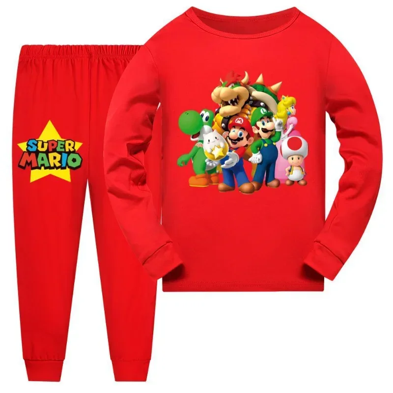 Conjunto de pijama de Super Marios Bros para niños, ropa de dormir de manga larga para primavera y otoño, ropa de casa de dibujos animados de Anime, regalo de cumpleaños para niño y niña, 2 uds. - imagen 2