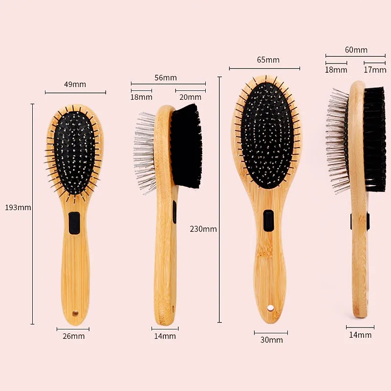 Peine para perros, cepillo de doble cara para perros, cepillo de bambú para el cuidado de perros, removedor de pelo para mascotas, peines de masaje para cepillos de limpieza de nudos de pelo de gato
