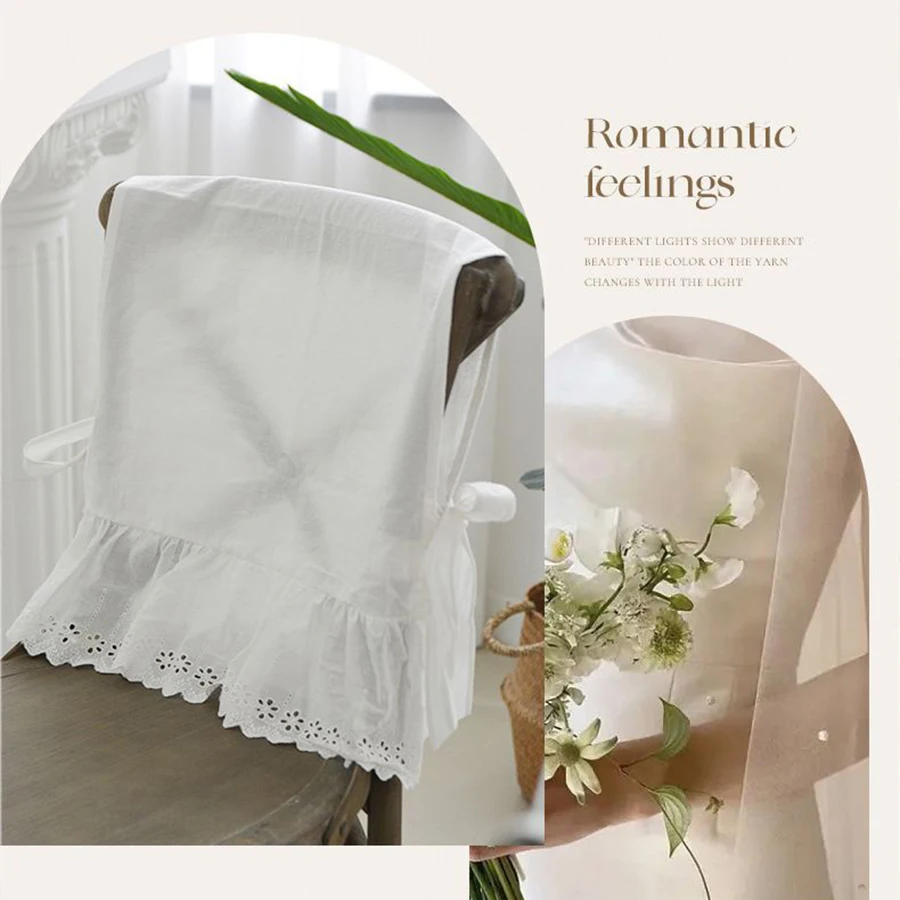 Funda trasera de silla de algodón blanco elegante, decoración de boda para el hogar, fundas para sillas románticas de encaje caladas con volantes bordados - imagen 2