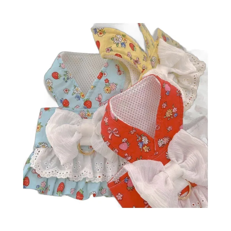 Ropa con lazo grande para mascotas, arnés de colores, ropa con flores para perros y gatos, camiseta sin mangas, estilo de tracción, osos de peluche y perros pequeños, ropa para salir - imagen 5