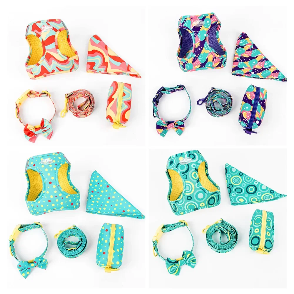 Nuevo Juego de cuerdas de tracción, correa para el pecho, toalla para Saliva, Collar, bolsa para perro, juego de cinco piezas, cuerda de tracción para perros - imagen 4