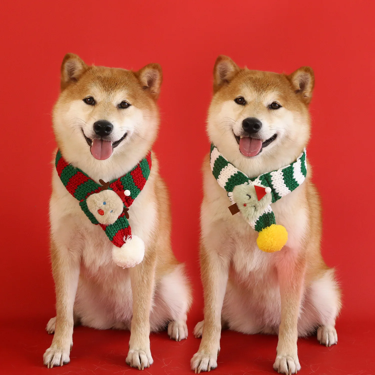 Bufanda navideña de hilo para mascotas, bola a rayas, árbol de Navidad, muñeco de nieve, Reno, sombrero de dibujos animados, accesorios, bufanda para perro, accesorios para cachorros - imagen 3