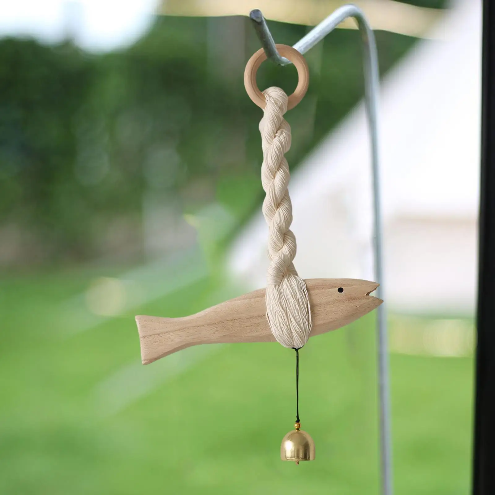 Wooden Fish Doorbell Hanging Chimes Hand Carved Charm Vintage Decorative Fish Windchime for Yard Garden Home Outdoor Gift